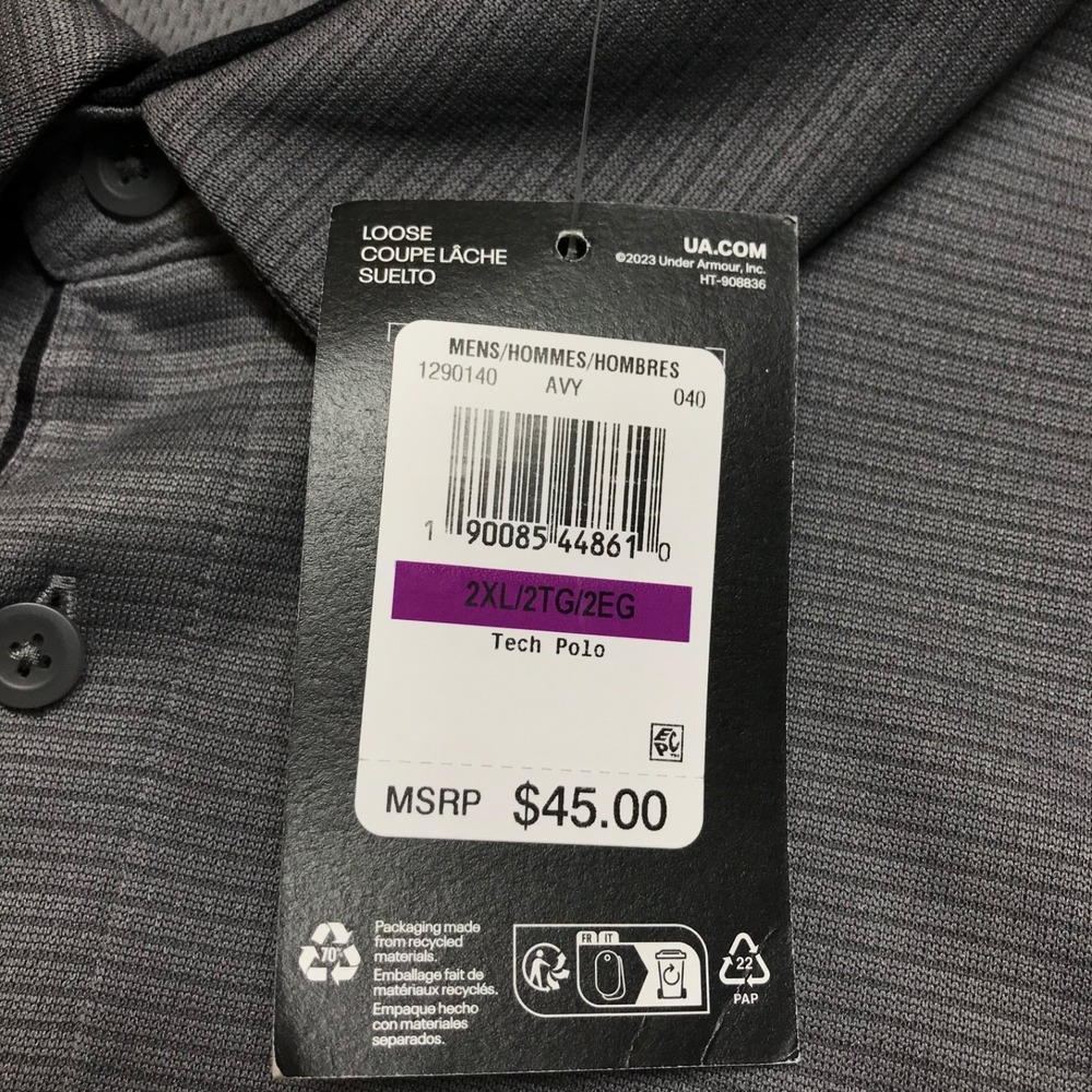 Under armour Polo Shirt Mens Size 2XL Gray Tech Golf Performance Short Sleeve UA - Picture 5 of 12